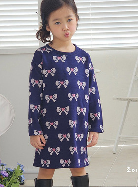 2024秋季韩国正品童装 gioiello女孩时尚淑女范蝴蝶结直筒连衣裙