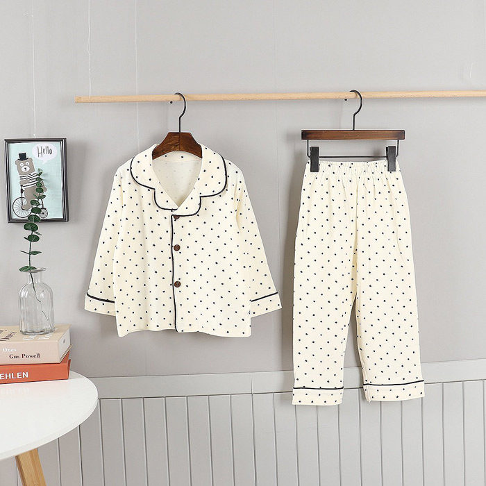 2025秋装韩国进口童装Tony男女童儿童宝宝圆点舒适睡衣家居服套装