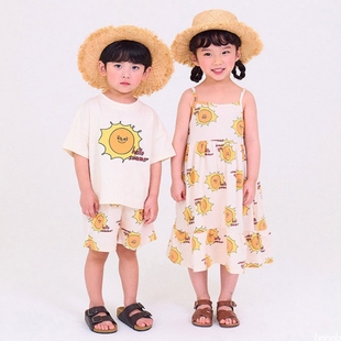 正品 2024夏款 韩国代购 HanaB姐弟装 可爱笑脸纯棉休闲套装 童装