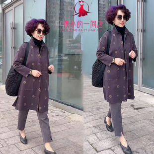 高档中年妈妈装中长款Polo领风衣外套秋冬新款长袖宽松百搭上衣女