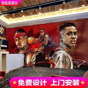 店拍照壁纸健身房运动球场壁画 NBA篮球酒吧餐厅背景墙纸科比服装