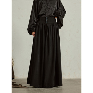 新中式高个子直筒阔腿裤设计高级感暗黑收腰发型师排扣大摆裙裤子