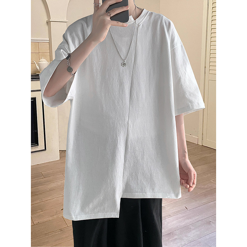 山本风不规则短袖t恤男设计感小众上衣服薄款开叉五分袖半袖体恤,男装,T恤,淘宝优惠券,粉丝福利购,淘宝优惠卷