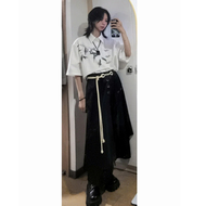 中国风翠竹印花短袖衬衫大码