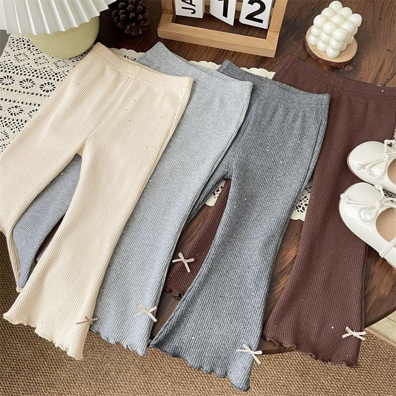 儿童裤子防蚊裤运动裤喇叭裤打底裤纯色亮片修身松紧腰春秋女童