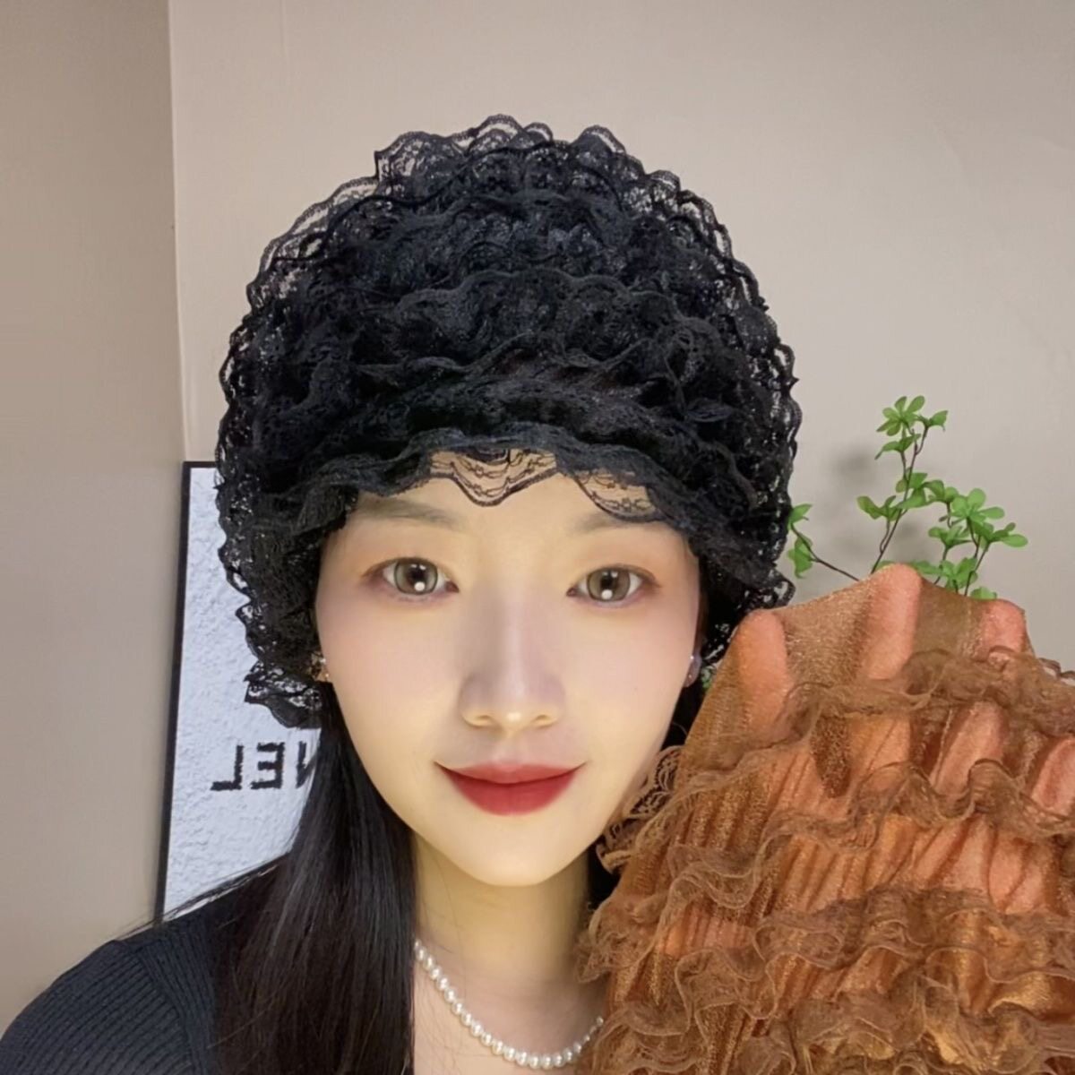 新款2026夏季帽子蕾丝包头洋气白发薄款假发时尚妈妈透气图片
