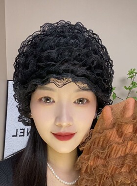 新款2026夏季帽子蕾丝包头洋气白发薄款假发时尚妈妈透气