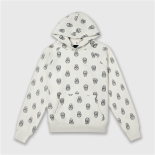 骷髅头图案厚实棉绒运动卫衣米灰色 满版 AMCR男生时尚 休闲百搭同款