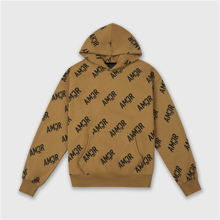 Logo印花厚实棉绒运动卫衣姜黄色 满版 AMCR男生时尚 休闲百搭同款