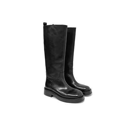 水洗马皮2025新款圆头复古后松紧粗跟高筒不过膝骑士靴