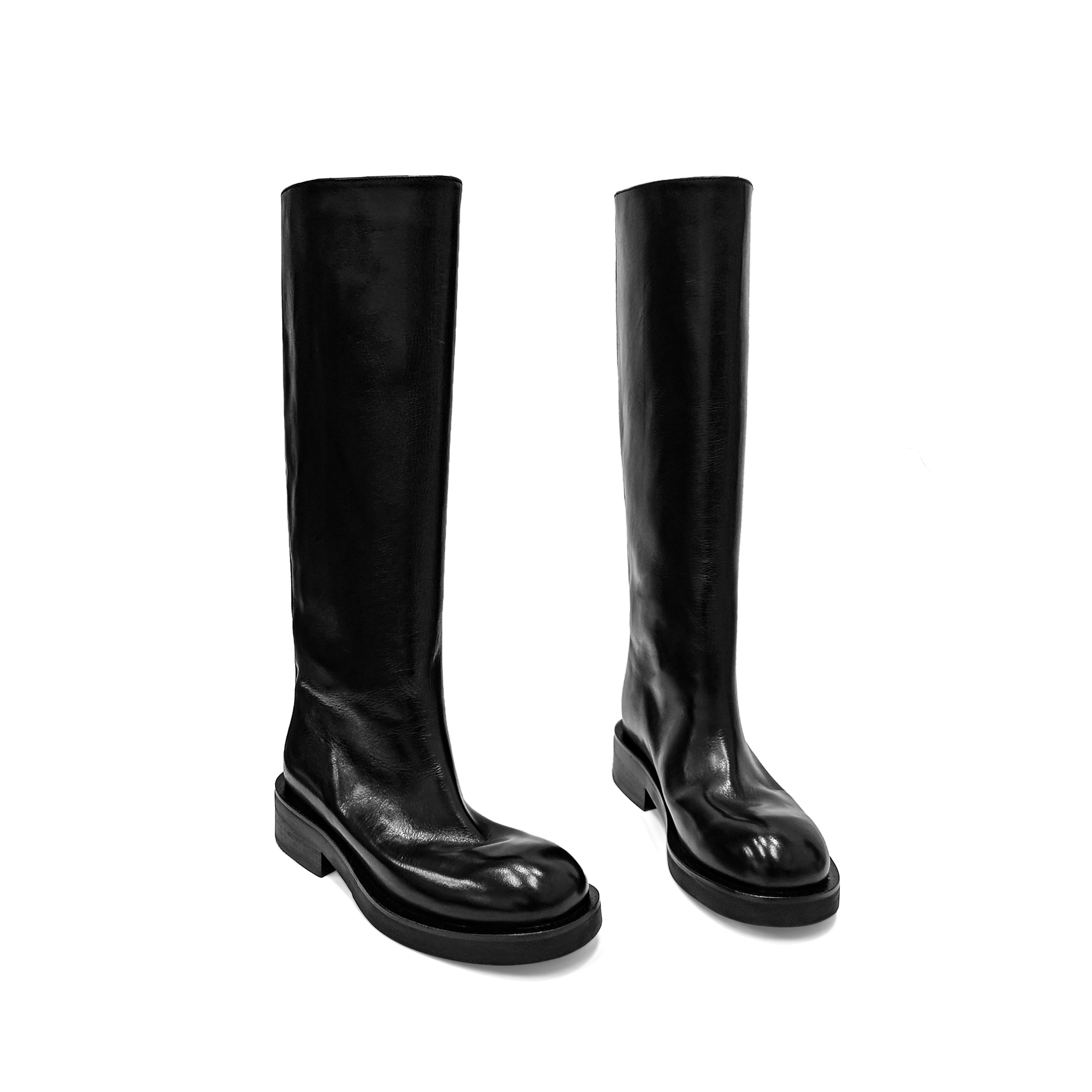 2025秋冬新款长筒靴女圆头水洗马皮复古风长靴高筒不过膝骑士靴