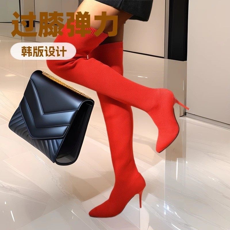 34-45码 大码女鞋41新款飞织长靴42性感高跟靴走秀款细跟过膝靴43,女鞋,马丁靴,淘宝优惠券,粉丝福利购,淘宝优惠卷