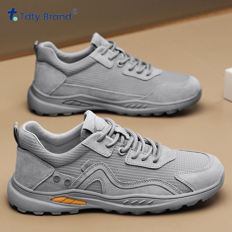 新款春夏季透气网面运动软底跑步旅游低帮系带加宽登山鞋男大码