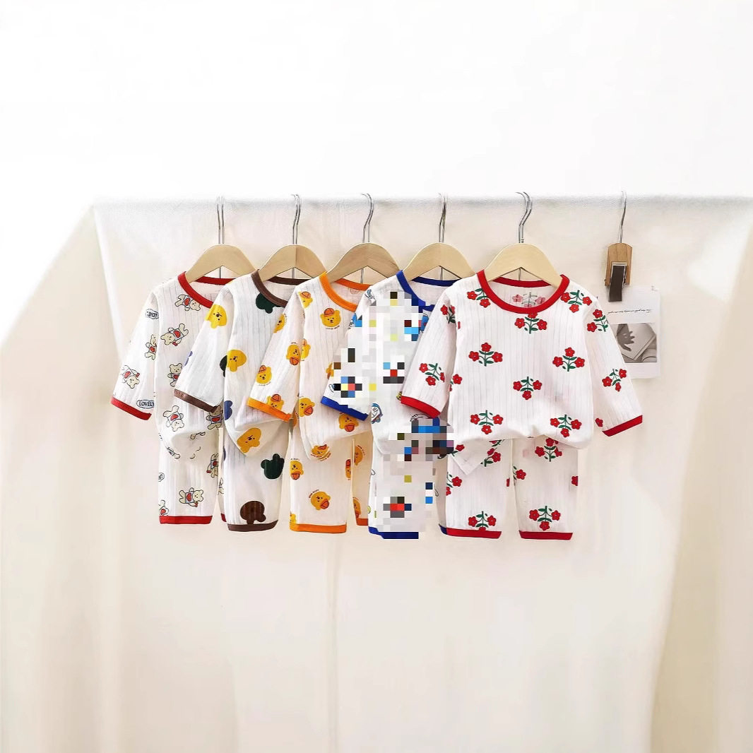 春夏儿童七分袖纯棉家居服套装透气舒适纯棉呼吸棉宝宝睡衣空调服