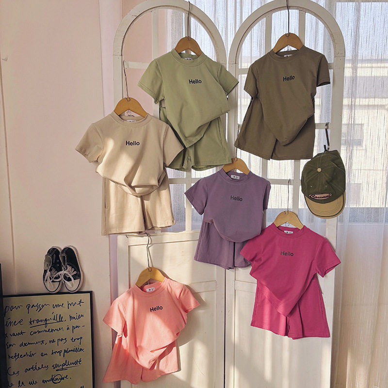 跨境 纯棉女童短袖T恤儿童夏季韩版字母印花上衣男童夏装宝宝童装