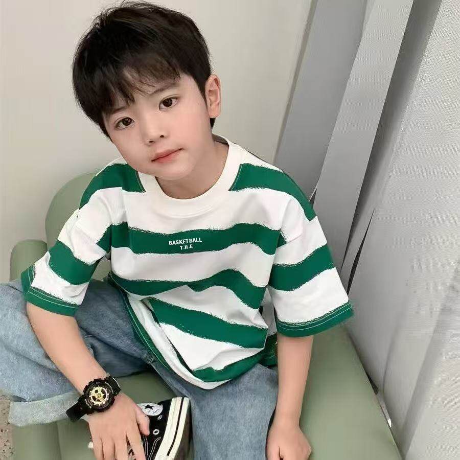 儿童t恤男童夏季短袖纯棉韩版童装条纹半袖衫新款百搭宝宝打底T