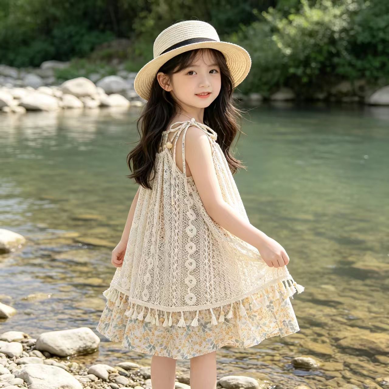 夏季韩版女童碎花甜美吊带裙