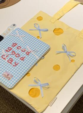 puui原创生活大容量帆布包可爱奶油风大学生单肩包蝴蝶结帆布袋