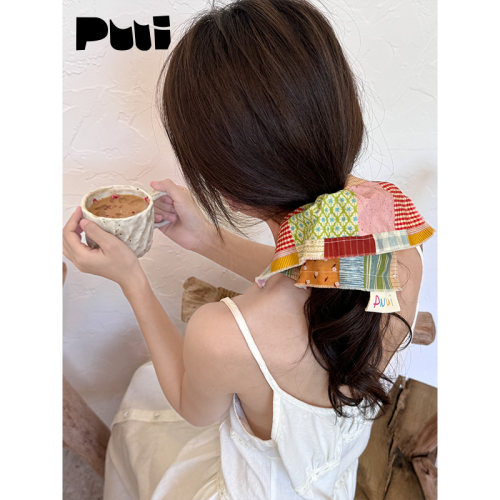 puui原创生活新款头巾发箍发圈发饰套装格纹复古拼接简约ins发饰