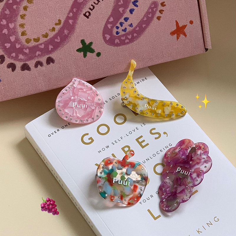 puui原创生活发夹春夏甜美小众醋酸边夹鸭嘴夹刘海夹ins水果可