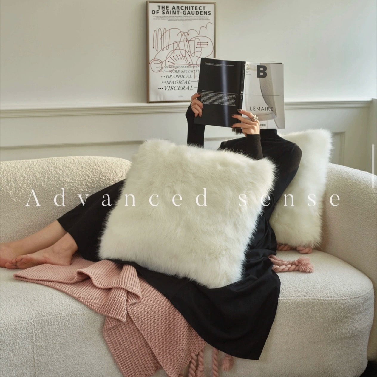 高端仿皮草白色沙发客厅抱枕靠枕