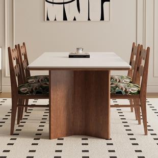 长方形高端全托 德利丰实木岩板餐桌小户型家用黑胡桃木法式 托吃