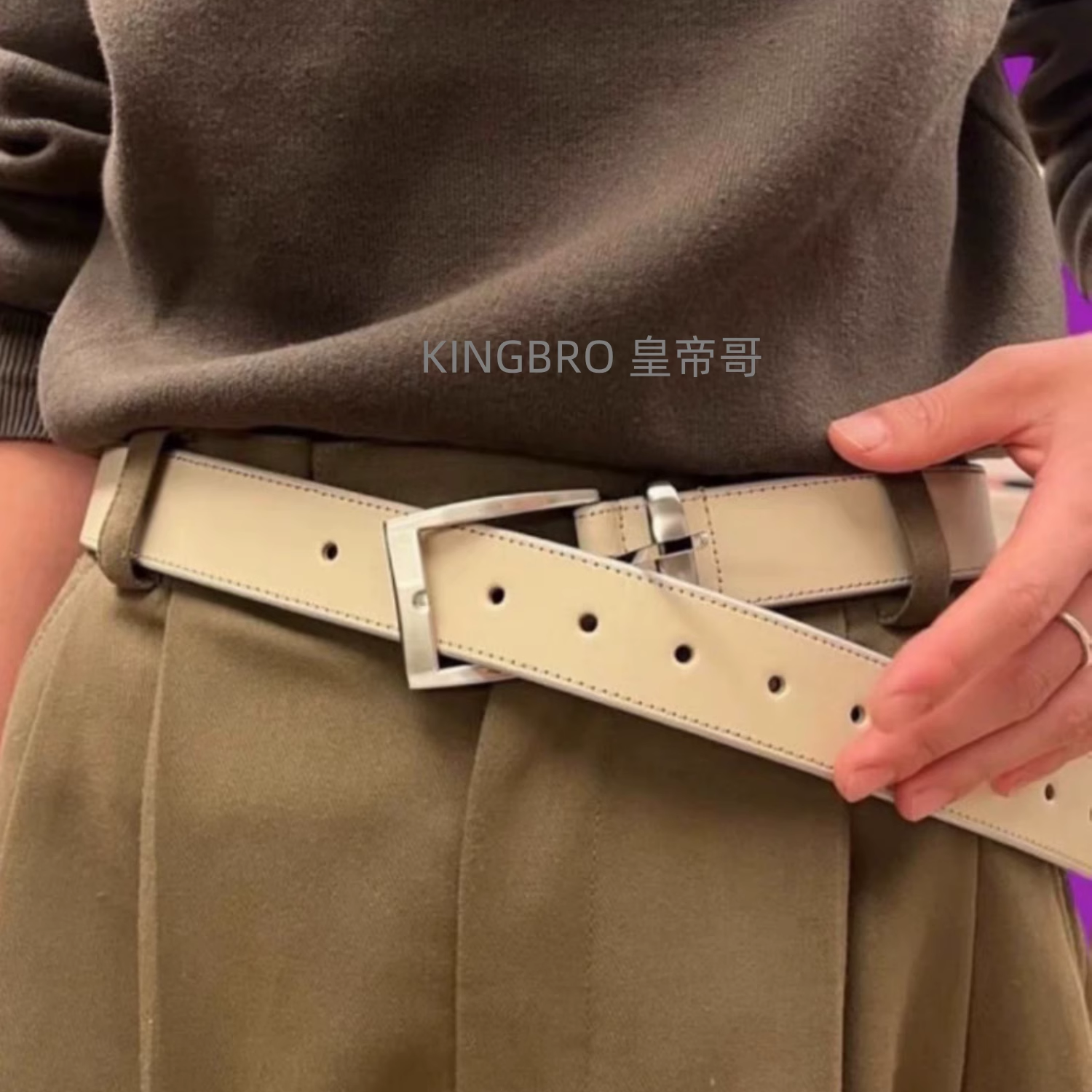 vujade009白色纳帕头层牛皮皮带