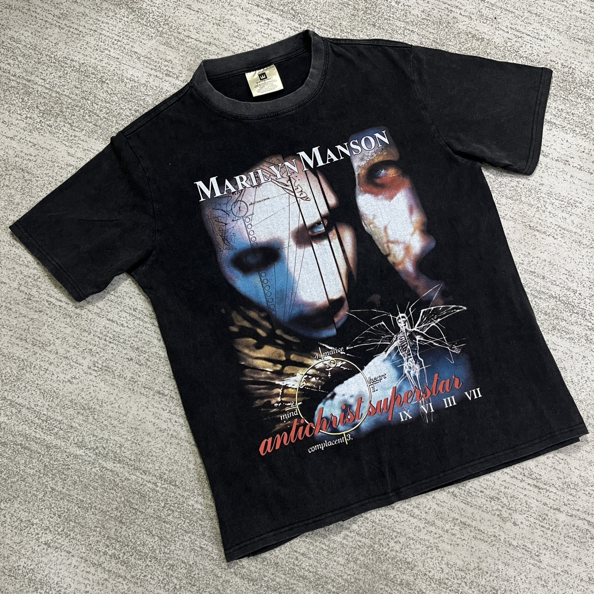 vintage tee玛丽莲曼森vtg三方联名曼森正确版本水洗复古白墨印花