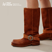 水洗马反绒长筒靴 手工编织骑士靴 冬季 新款 Murmure 鞍翼斜翔