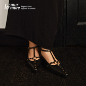 Murmure 时尚 春夏季 新款 粗跟铆钉羊皮鞋 扣带气质单鞋 配裙子