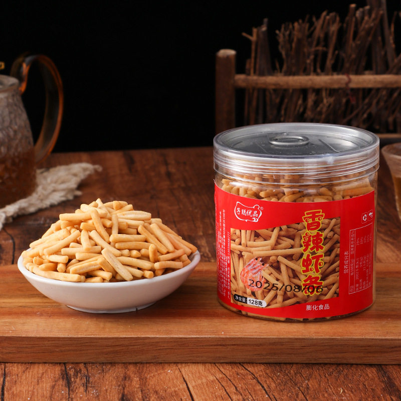 香辣虾条罐装非油炸膨化食品