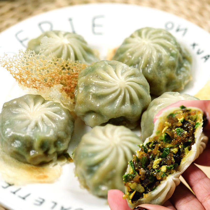 民欢薄皮水晶素馅小笼包荠菜韭菜粉丝包子早餐半成品菜包