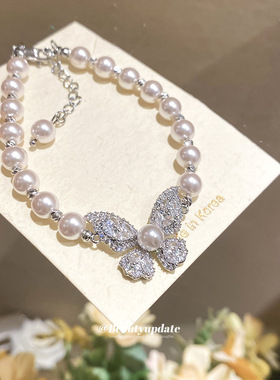 曼塔玫瑰锆石蝴蝶珍珠手链精致优