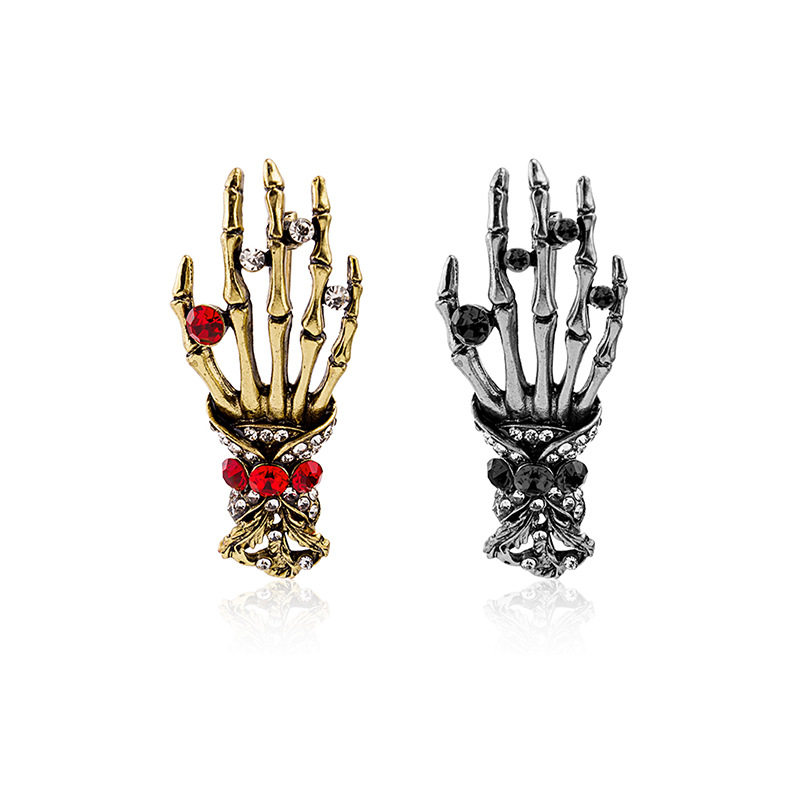 欧美夸张万圣节骨骼手掌镶钻复