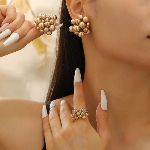 欧美饰品 ins风几何串珠耳钉earring女 个性百搭CCB珠子耳饰