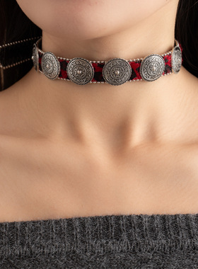 暗黑风美式复古项圈小众金属纽扣