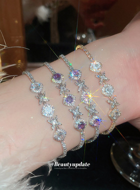 韩系温柔精致锆石菱形花朵手链轻