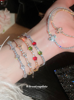 真金电镀锆石花朵手链甜美优雅轻