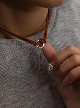 新款民族风羽毛编织流苏项链复古