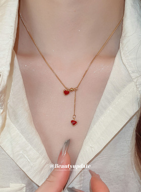 不锈钢滴油爱心吊坠项链新中式复