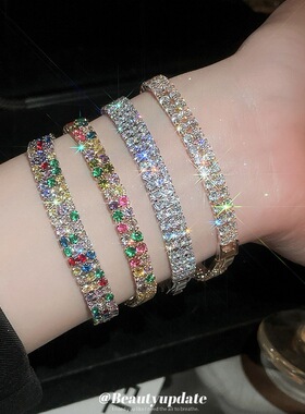 欧美跨境锆石双排几何手链轻奢高