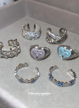 超闪锆石几何爱心开口戒指简约时