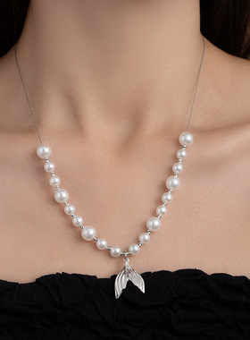 夏季珍珠流苏鱼尾锁骨链女新款时