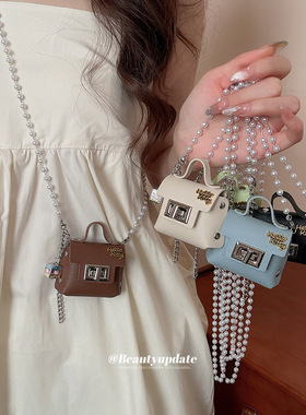 皮革珍珠链方形包包项链女新款手