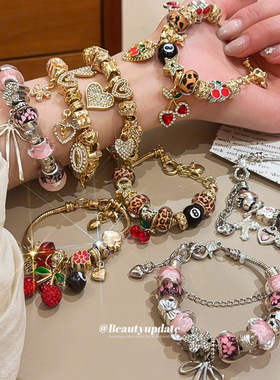 潘多la欧美跨境滴油镶钻吊坠手链