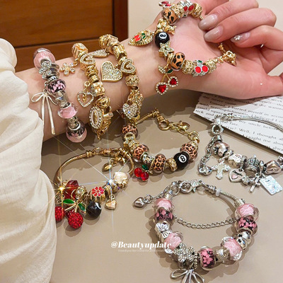 潘多la欧美跨境滴油镶钻吊坠手链