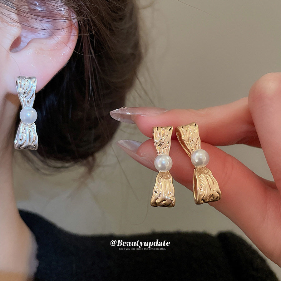 银针金属褶皱蝴蝶结珍珠耳钉个性轻奢高级感耳环设计感小众耳饰女,饰品/流行首饰/时尚饰品新,耳钉,淘宝优惠券,粉丝福利购,淘宝优惠卷