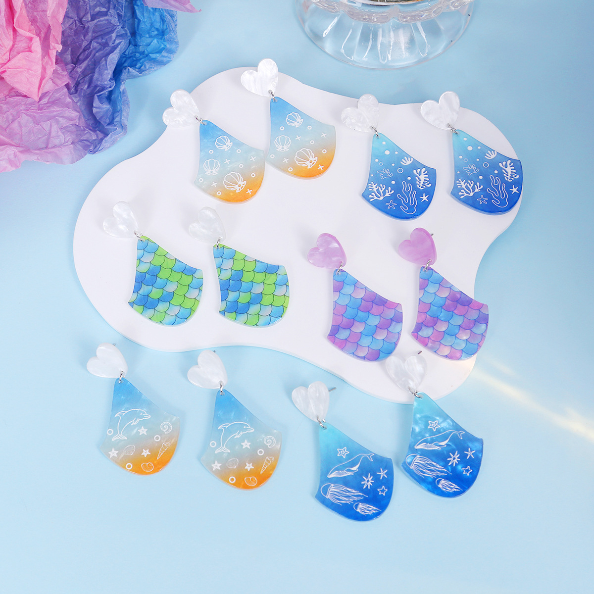 跨境夏日度假风海豚亚克力爱心耳