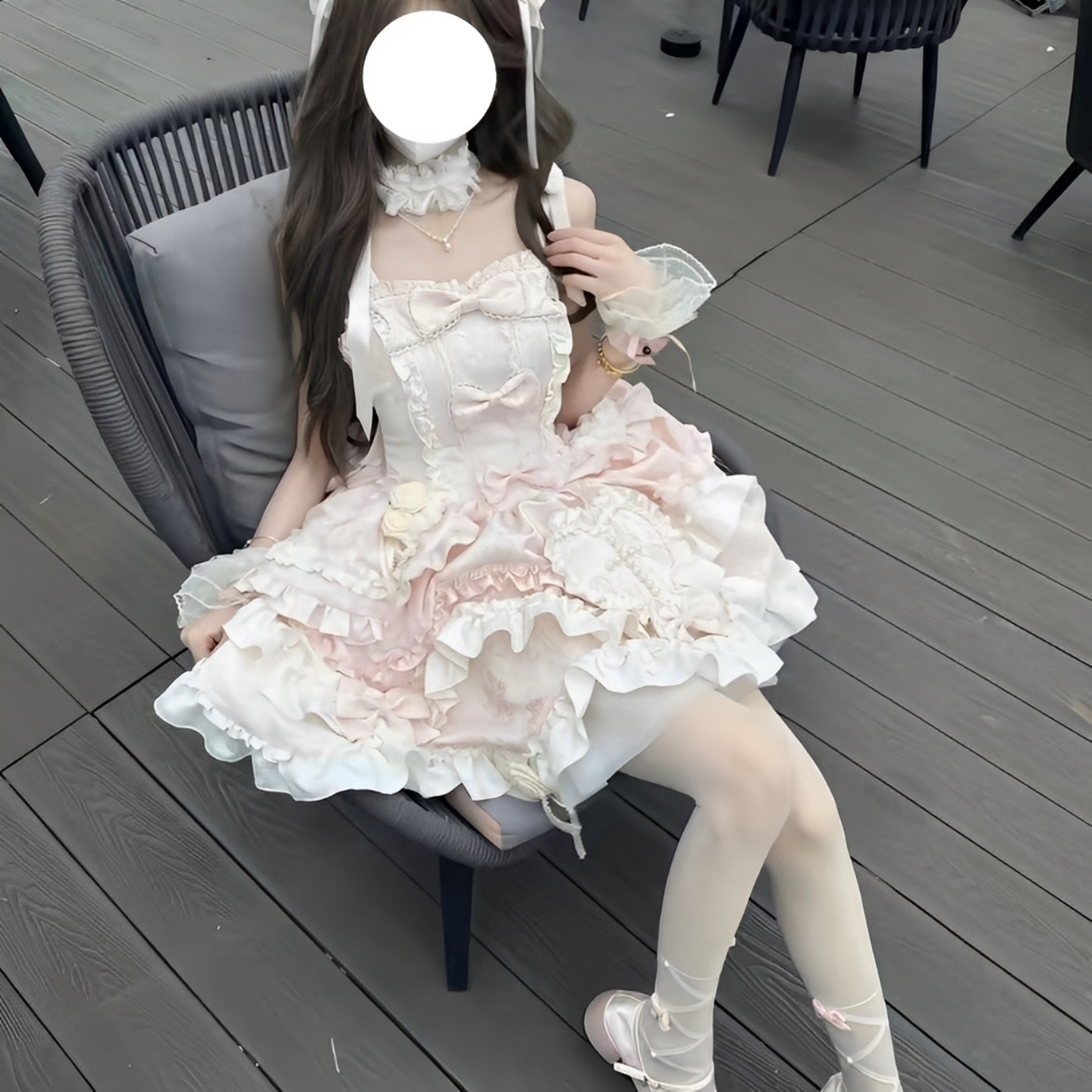 Lolita裙蓝色洋装jsk日常挂脖粉色洛丽塔公主蓬蓬裙成人礼连衣裙