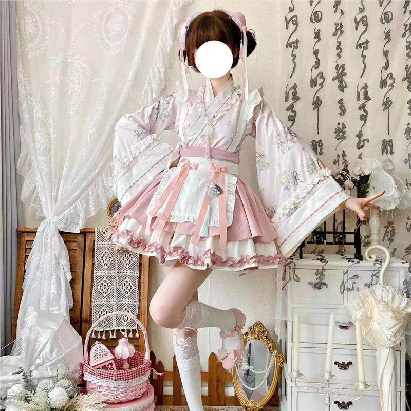 中国风汉服夏洛丽塔套装中华风交领裙女仆纯欲cos服汉元素短裙女